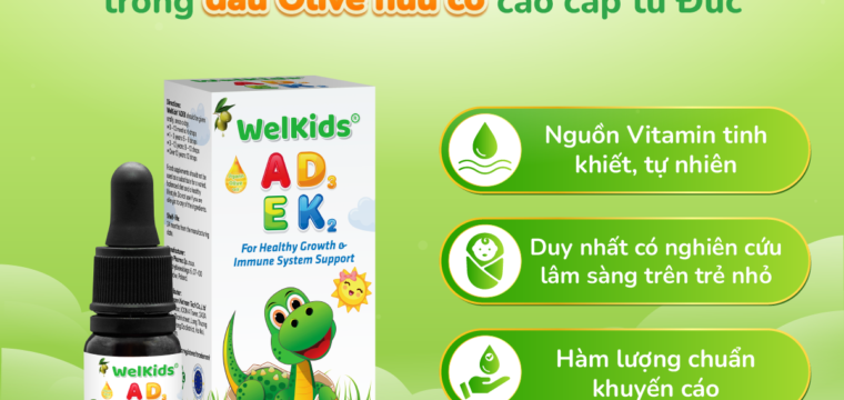 WelKids ADEK tinh khiết bổ sung vitamin A,E và D3 K2 MK7 tan trong dầu olive hữu cơ